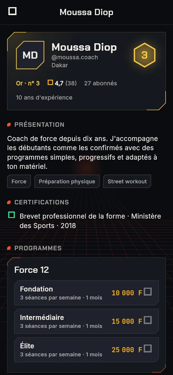 Fiche d’un coach : présentation, certifications et programmes à niveaux